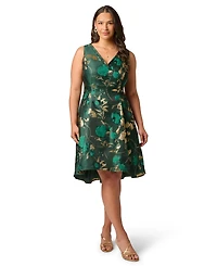 Adrianna Papell Plus Printed V-Neck Sleeveless High-Low Dress