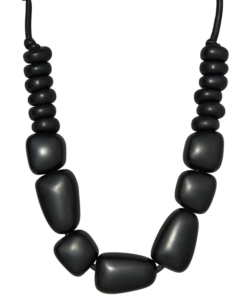 Donna Karan New York Black-Tone Resin Leather Collar Necklace