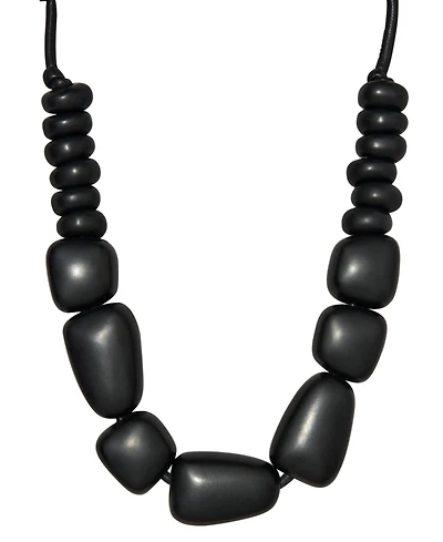 Donna Karan New York Black-Tone Resin Leather Collar Necklace