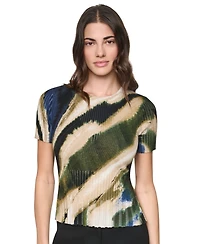 Dkny Women's Printed Rib Knit Crewneck Short-Sleeve Sweater