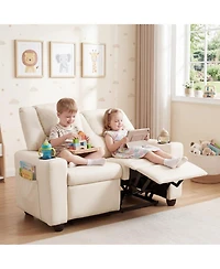 Costway 2-Seater Kids Recliner with Cup Holders Side Storage Pockets Adjustable Backrest