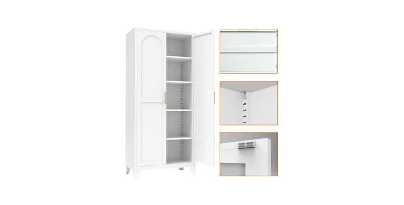Flynama Tall Metal Storage Cabinet with Adjustable Shelves for Kitchen Bedroom Office