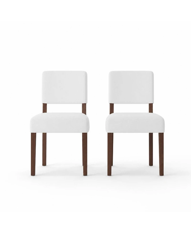 gaomon Set of 2 White Upholstered Dining Chairs with Wood Legs, Modern Armless Kitchen Chairs