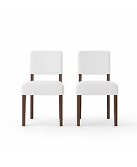 gaomon Set of 2 White Upholstered Dining Chairs with Wood Legs, Modern Armless Kitchen Chairs