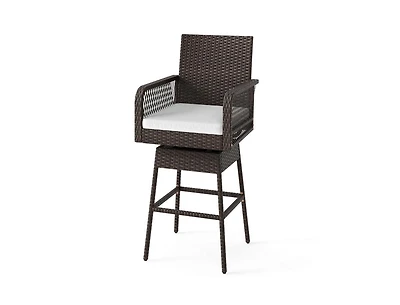 Mondawe 29 in Patio 360 Degree Swivel Bar Stool with Woven Armrests and Cushion