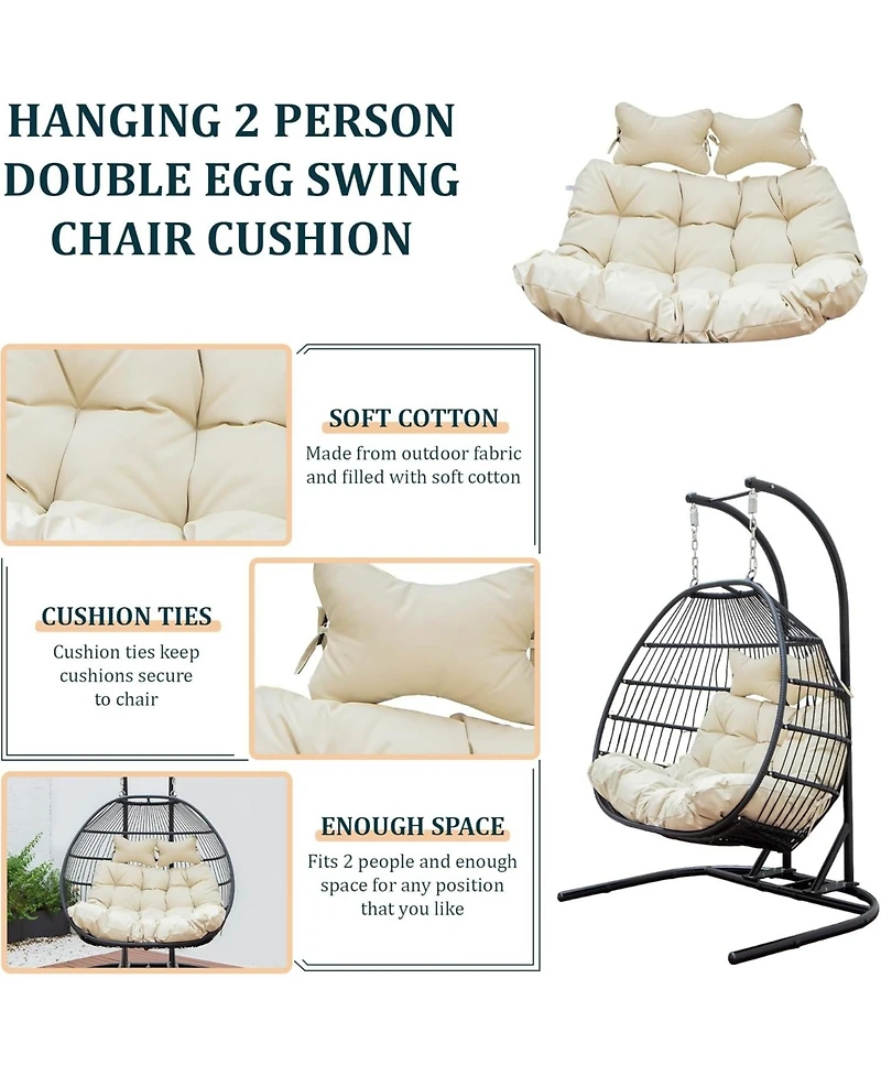 LeisureMod 2-Person Polyester Cushions for Swing Chairs and Hammocks