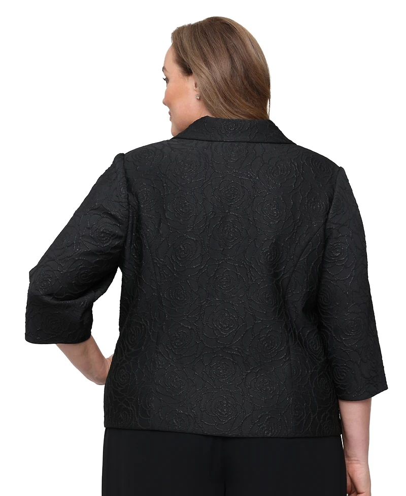 Alex Evenings Plus Metallic Jacquard Front Zipper Jacket