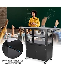 homfan Adjustable Rolling Av Cart with Locking Cabinet,Multipurpose Steel Construction,Pullout Keyboard Tray,Power Strip,Extra Storage Space