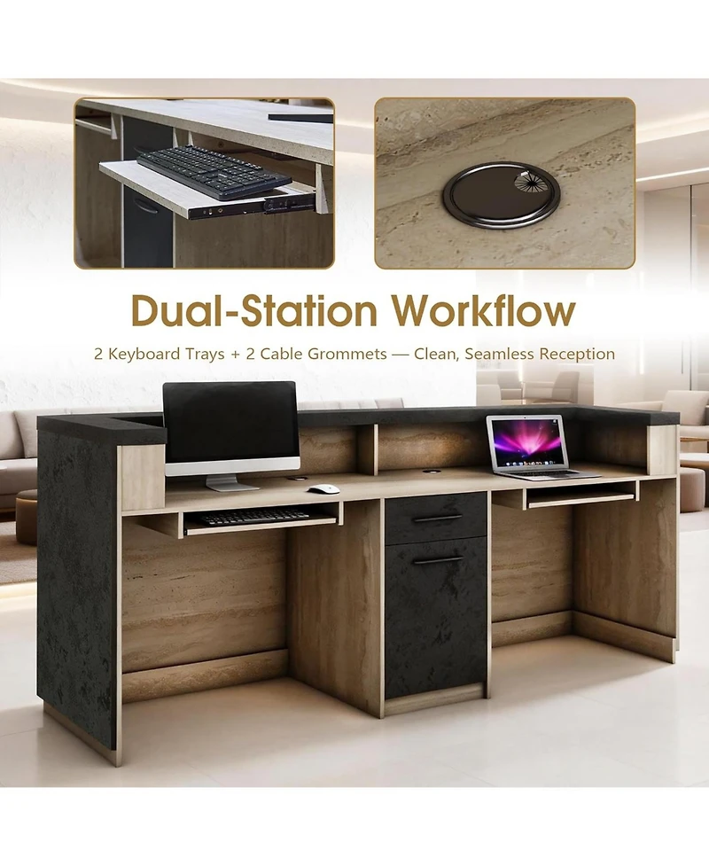 Logicfox Privacy Counter Design Modern Reception Desk with Dual Keyboard Trays and Cable Grommets
