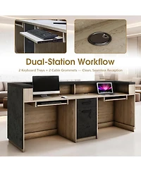 Logicfox Privacy Counter Design Modern Reception Desk with Dual Keyboard Trays and Cable Grommets