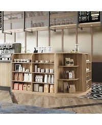 Homsee L-Shaped Reception Desk with Storage - Premium Engineered Wood Front Desk with Open Shelves and Drawers