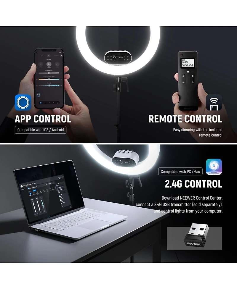Neewer RH100B 100W, 7000K Ring Light for Select iPhone Models