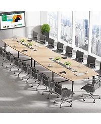 Tribesigns 8FT Conference Table: 94.48"L boat-shaped meeting table with cable grommets. Modern conference table for office. Light Wood Grain