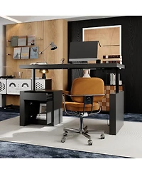 Homsee Electric Standing Desk with Storage Cabinet - Height-Adjustable Desk with Soft-Close Drawers and Handleless Design