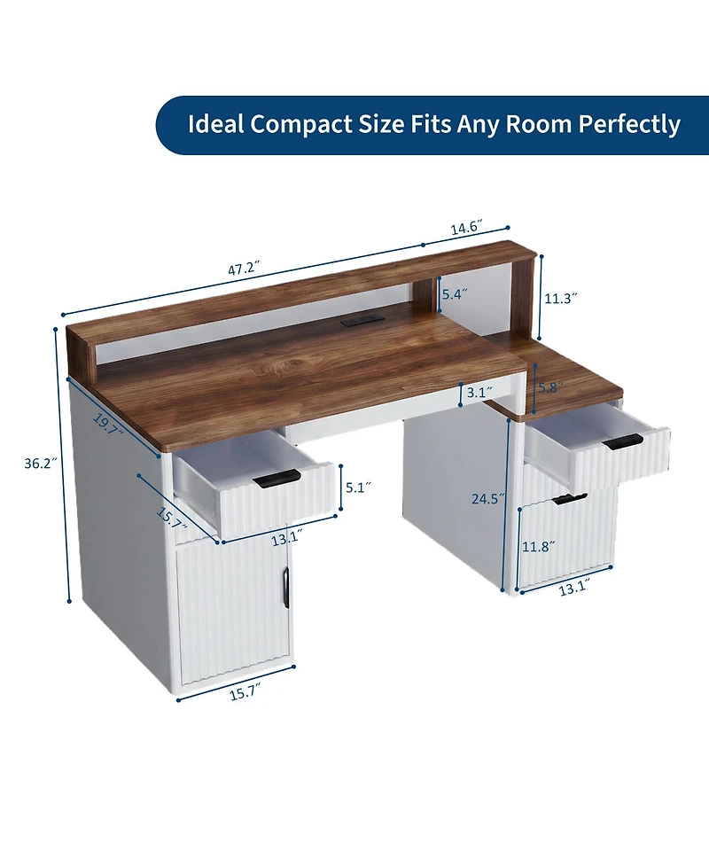 homfan Computer Desk with Hutch and Printer Stand - Ripple Door Design, Space Saving Home Office Desk, Sturdy Board Construction