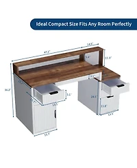 homfan Computer Desk with Hutch and Printer Stand - Ripple Door Design, Space Saving Home Office Desk, Sturdy Board Construction