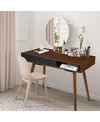 homfan Space-Saving Mid-Century Writing Desk - Computer Table with Drawer and Open Cubby - Sturdy Wood - Easy Assembly