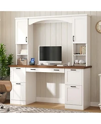 Streamdale Furniture Farmhouse Arched Computer Desk with Hutch and Charging Station