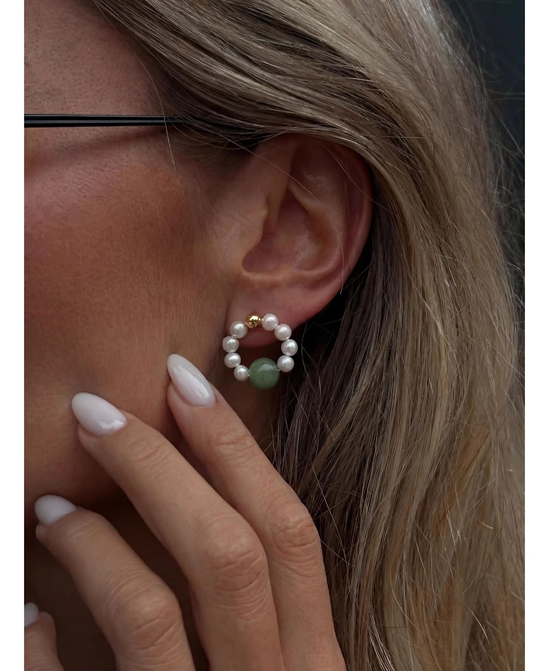 Isa — Beaded pearl jade hoop earrings