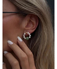 Isa — Beaded pearl jade hoop earrings