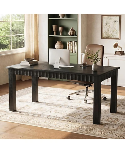 Tribesigns Computer Desk, Solid Wood Home Office Desk with Sturdy Wooden Legs, Rustic Large Table for Writing, Reading, Study
