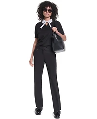 Karl Lagerfeld Paris Women's Short-Sleeve Collared Keyhole Sweater