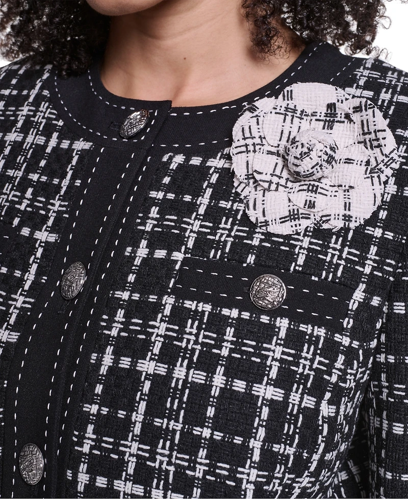 Karl Lagerfeld Paris Women's Round Neck Seven-Button Jacket