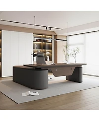 Logicfox Sit and Stand L Shaped Executive Desk Adjustable Luxury Office with File Cabinet