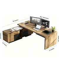 Logicfox 86 or 94.5 L Shaped Executive Desk Retractable Office with Drawers