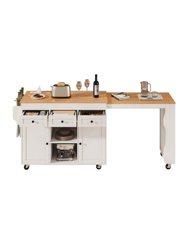 Streamdale Furniture 85.5" Extendable Kitchen Island with Storage, Power Outlet, and Shelves