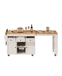 Streamdale Furniture 85.5" Extendable Kitchen Island with Storage, Power Outlet, and Shelves