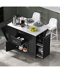 Streamdale Furniture 50.7" Rolling Kitchen Island with Tilt Trash Can, Drop Leaf