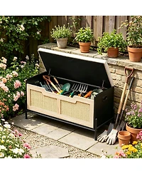 GarveeLife Rattan Storage Bench with Cushion, Slim Shoe Organizer & Patio Deck Box, Sturdy Storage Furniture for Entryway, Bedroom, or Living Room.