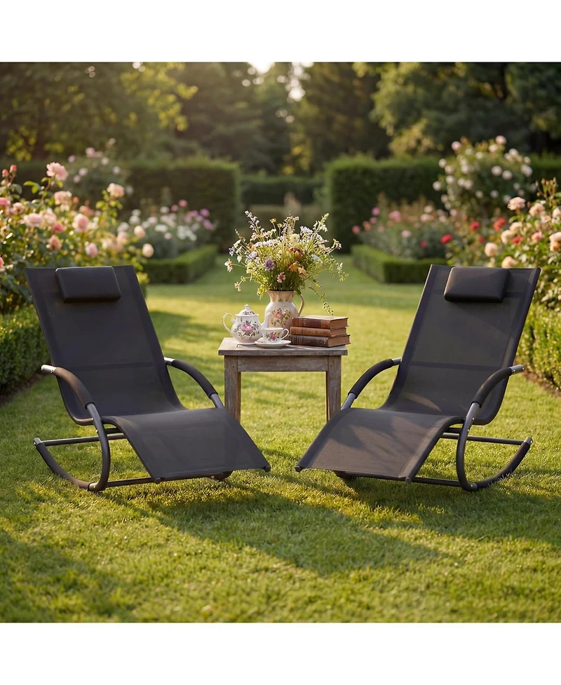 GarveeLife Set of 2 Adjustable Patio Lounge Chairs with Breathable Mesh, Steel Frame & Pillows for Poolside, Garden or Yard.