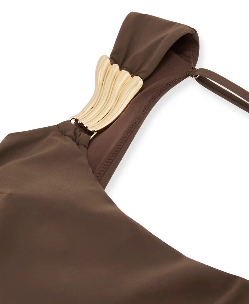 Reiss Women's Amelie Square-Neck Gold-Tone Hardware Detail Cut-Out Back One-Piece Swimsuit