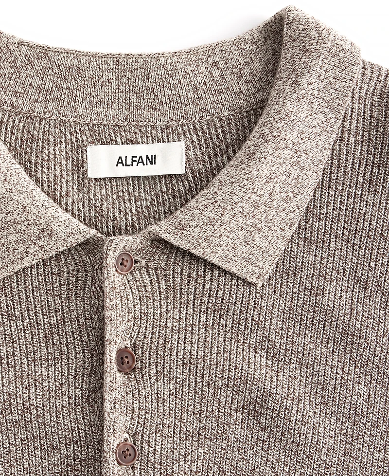 Alfani Men's Polo Long-Sleeve Regular-Fit Fully-Fashioned-Sleeve Sweater, Macy's Exclusive