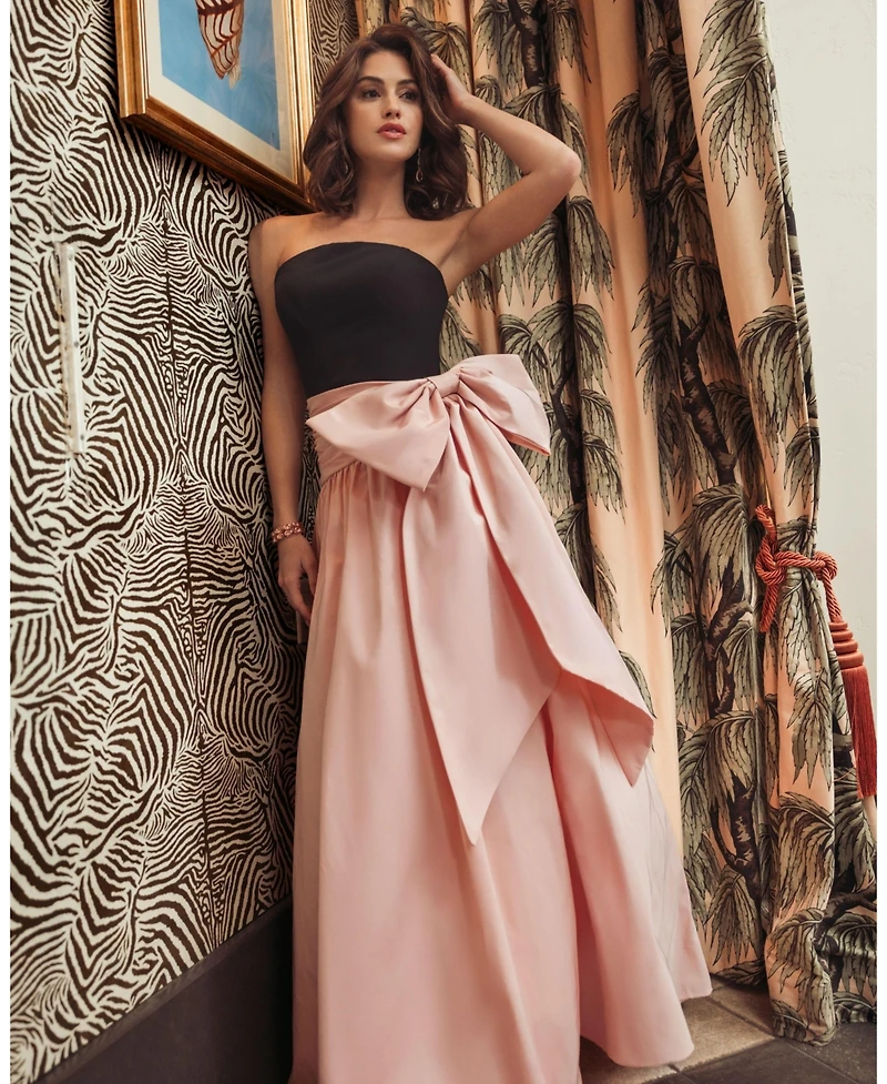 Mac Duggal Women's Strapless Crepe and Faille A-Line Gown with Oversized Bow