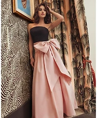 Mac Duggal Women's Strapless Crepe and Faille A-Line Gown with Oversized Bow