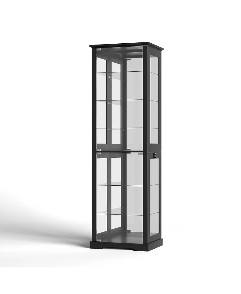 Vlsrka 70'' Tall Glass Display Cabinet with Rgb Sensor Lights and Multi-Tier Shelves
