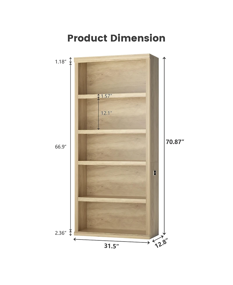 Vlsrka 71" Tall 5-Tier Bookcase, Open Display Shelf with 3-Color Motion Sensor Lights
