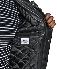 Dkny Men's Hooded Faux Leather Bomber Jacket