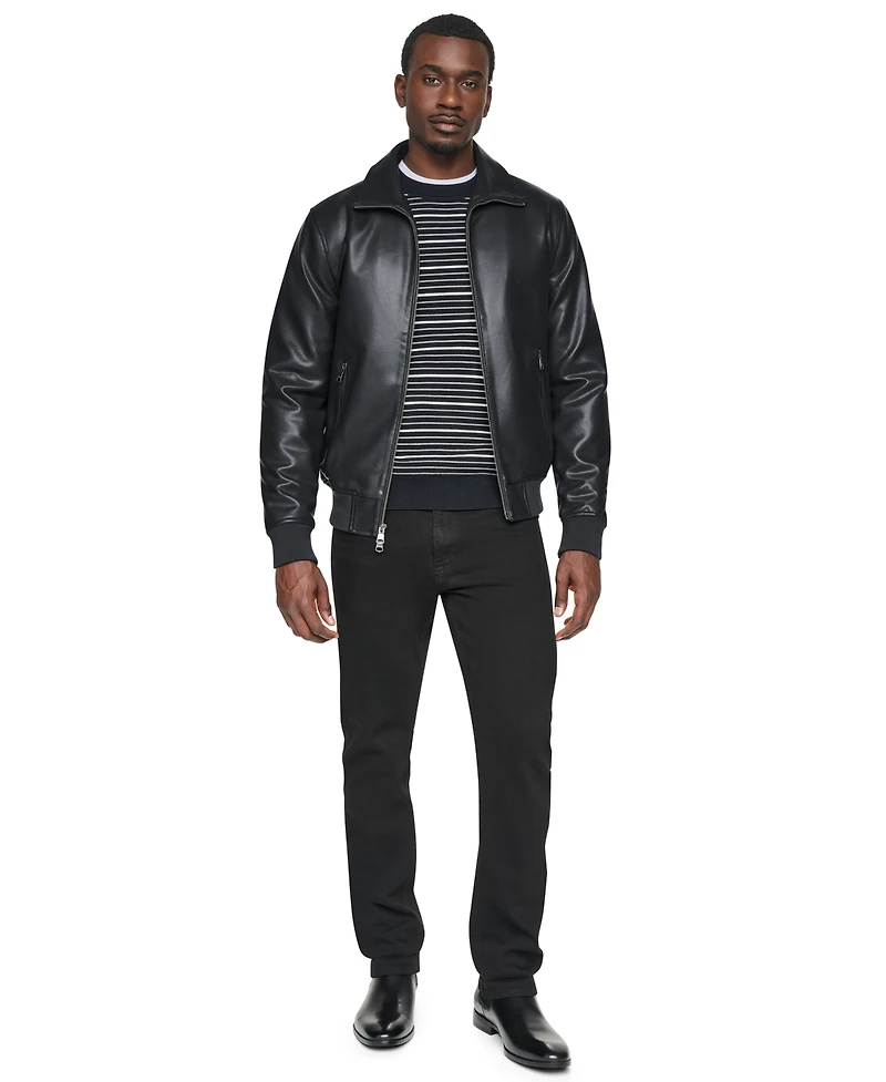 Dkny Men's Faux Leather Bomber Jacket