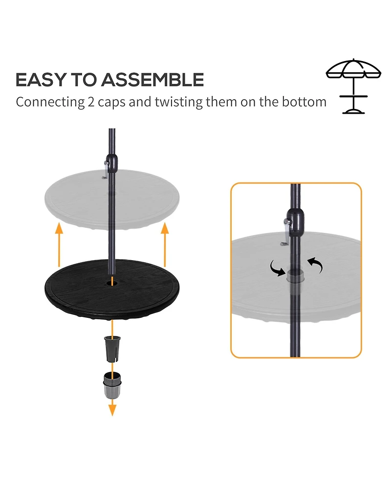 Outsunny 20" Umbrella Table Tray, Easy to Install Table-Top, Round Portable for Swimming Pool, Beach, Patio, Deck, Garden, Black