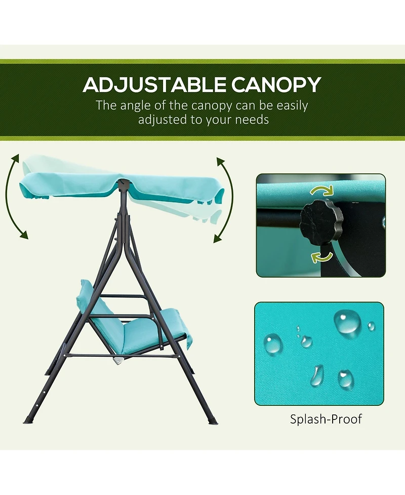 Outsunny Patio Porch Swing Chair with Adjustable Canopy, Seats 3 Adults, Steel Frame, Armrests, Green