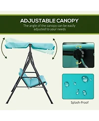 Outsunny Patio Porch Swing Chair with Adjustable Canopy, Seats 3 Adults, Steel Frame, Armrests, Green