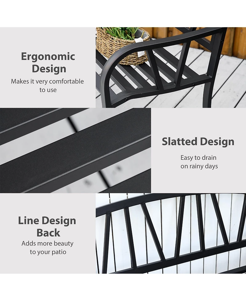 Outsunny Metal Garden Bench for 2 with Armrests, Backrest,