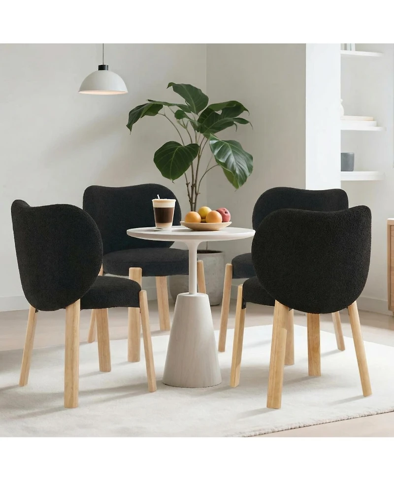 homfan Modern Accent Chairs Set of 4, Love-Shaped Backrest, Ergonomic Cushion, Wooden Legs, for Dining Room, Bedroom, Kitchen, Vanity