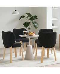 homfan Modern Accent Chairs Set of 4, Love-Shaped Backrest, Ergonomic Cushion, Wooden Legs, for Dining Room, Bedroom, Kitchen, Vanity