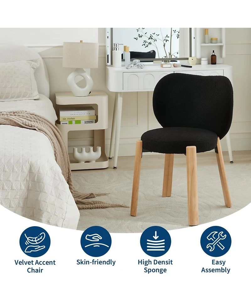 homfan Modern Accent Chairs Set of 4, Love-Shaped Backrest, Ergonomic Cushion, Wooden Legs, for Dining Room, Bedroom, Kitchen, Vanity