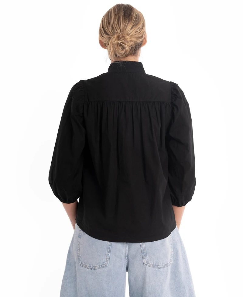 Ocean+Main Women's Cotton Tie Neck 3/4 Sleeve Top